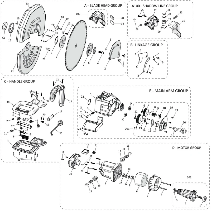 Evolution S14MCS Miter/Chop Saw Spare Parts (Head Section)
