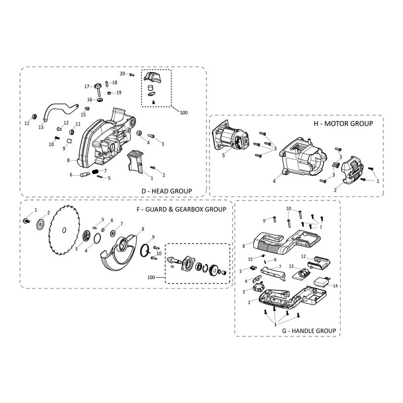 Evolution R185SMS-Li Sliding Miter Saw Spare Parts (Base Section)