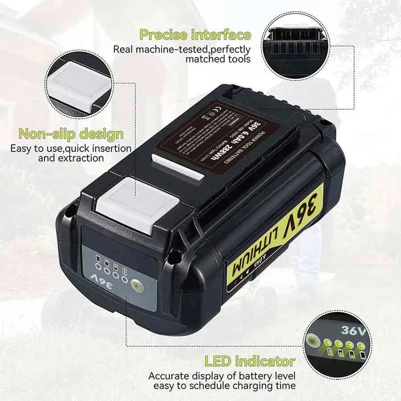 Für Ryobi 36V Akku 6.0Ah Ersatz | OP3626 Lithium-Ionen-Akku mit LED-Anzeige
