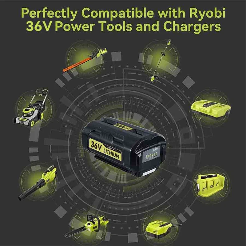 Für Ryobi 36V Akku 6.0Ah Ersatz | OP3626 Lithium-Ionen-Akku mit LED-Anzeige