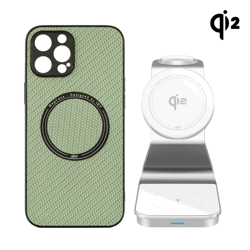 Combo MagSafe – Funda Carbon & Estación de Carga Inalámbrica 3 en 1 Qi2
