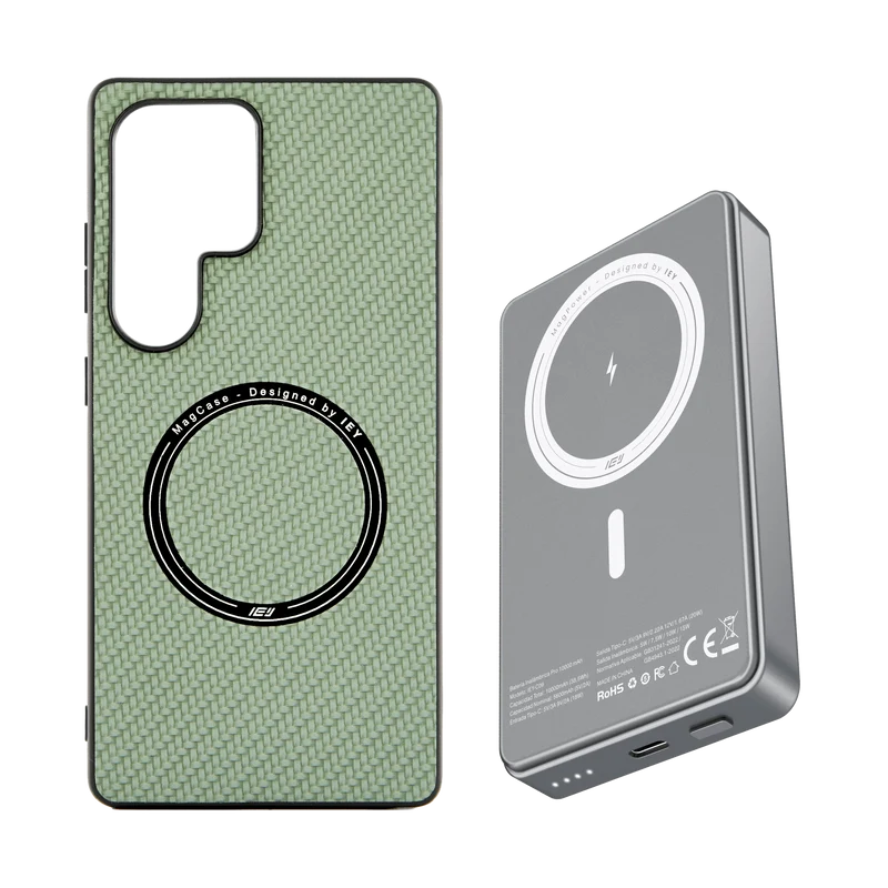 Combo MagSafe Samsung – Funda Carbon & Batería Inalámbrica Pro 10000 mAh