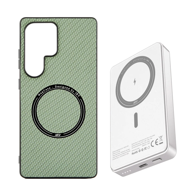 Combo MagSafe Samsung – Funda Carbon & Batería Inalámbrica Pro 10000 mAh