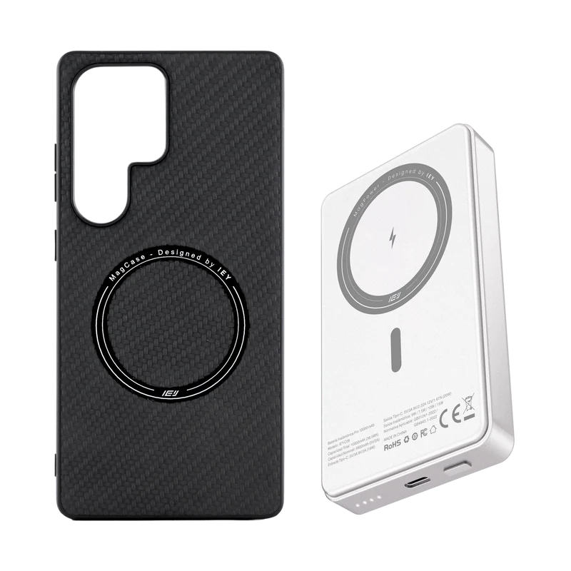 Combo MagSafe Samsung – Funda Carbon & Batería Inalámbrica Pro 10000 mAh