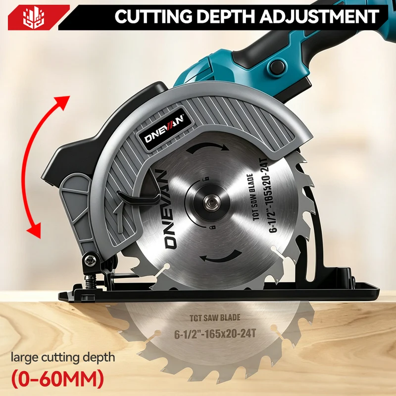 ONEVAN 165mm 6.5 Inch Cordless Brushless Circular Saw with Laser Guide & Digital Display