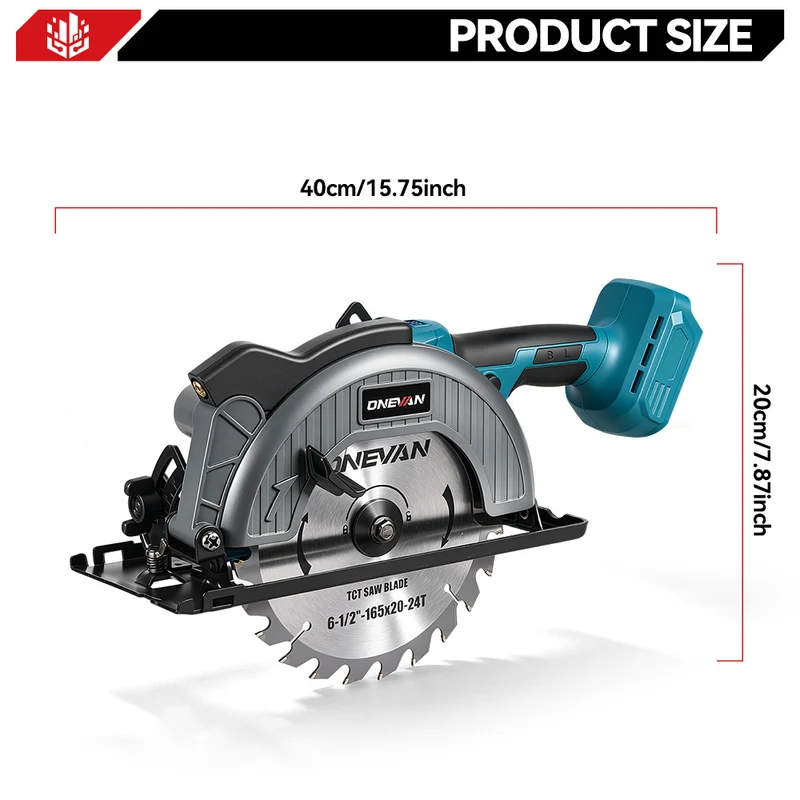 ONEVAN 165mm 6.5 Inch Cordless Brushless Circular Saw with Laser Guide & Digital Display