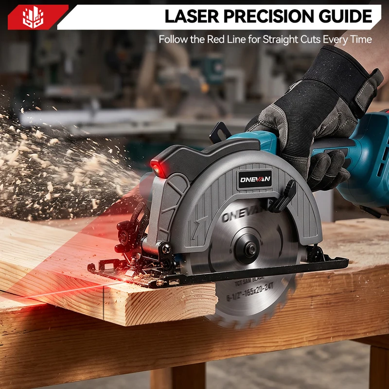 ONEVAN 165mm 6.5 Inch Cordless Brushless Circular Saw with Laser Guide & Digital Display