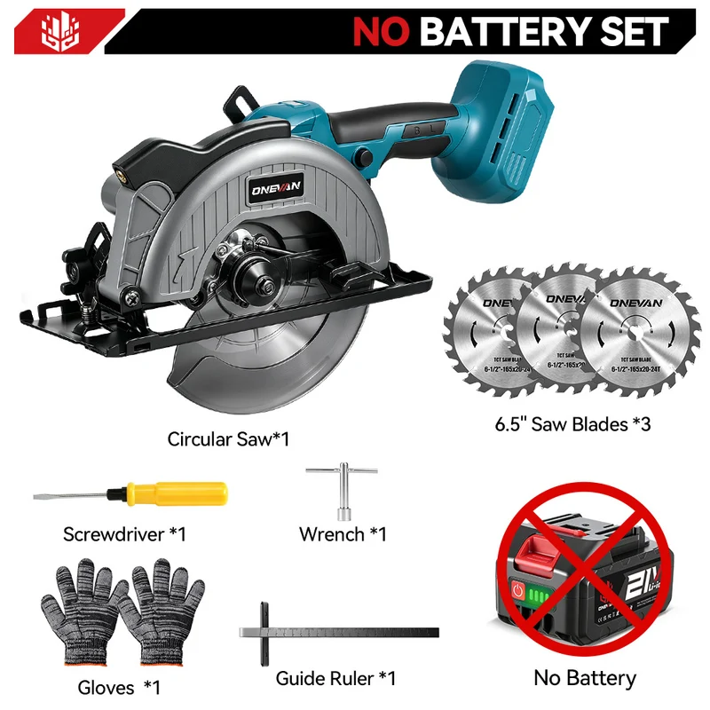 ONEVAN 165mm 6.5 Inch Cordless Brushless Circular Saw with Laser Guide & Digital Display