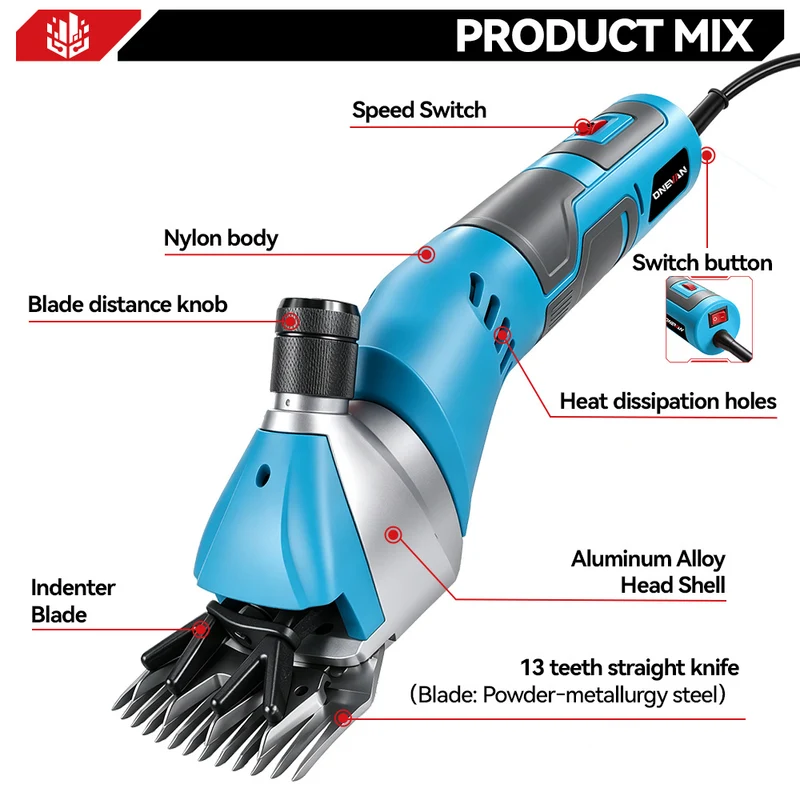 ONEVAN Electric Sheep Shears with 6-Speed Control – Corded Wool Clippers 13 Teeth