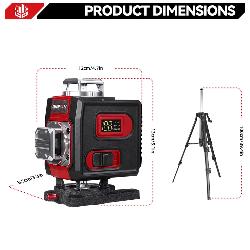 ONEVAN LK-822 Pro 16-Line 4D Laser Level | Metal Base & Lifting Platform | 1M Tripod Included