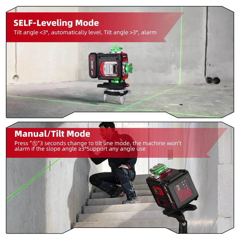 ONEVAN LK-822 Pro 16-Line 4D Laser Level | Metal Base & Lifting Platform | 1M Tripod Included