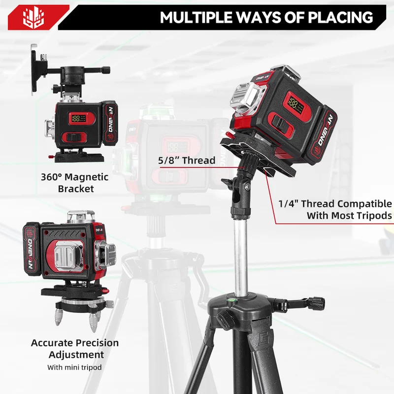 ONEVAN LK-822 Pro 16-Line 4D Laser Level | Metal Base & Lifting Platform | 1M Tripod Included