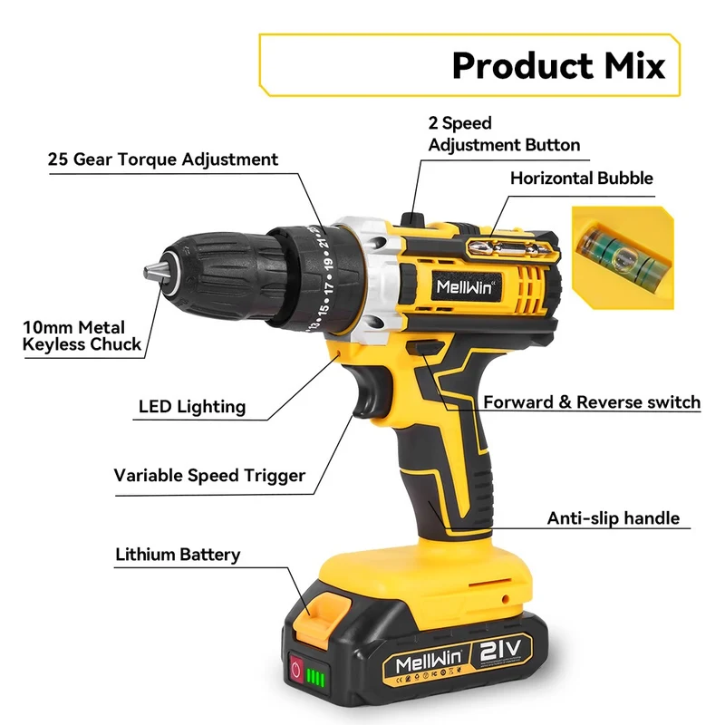 ONEVAN Brushless Cordless Impact Drill Set With 45 Accessories | For Makita 18V Battery