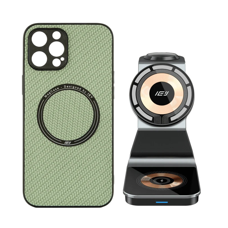 Combo MagSafe – Funda Carbon & Estación de Carga Inalámbrica 3 en 1