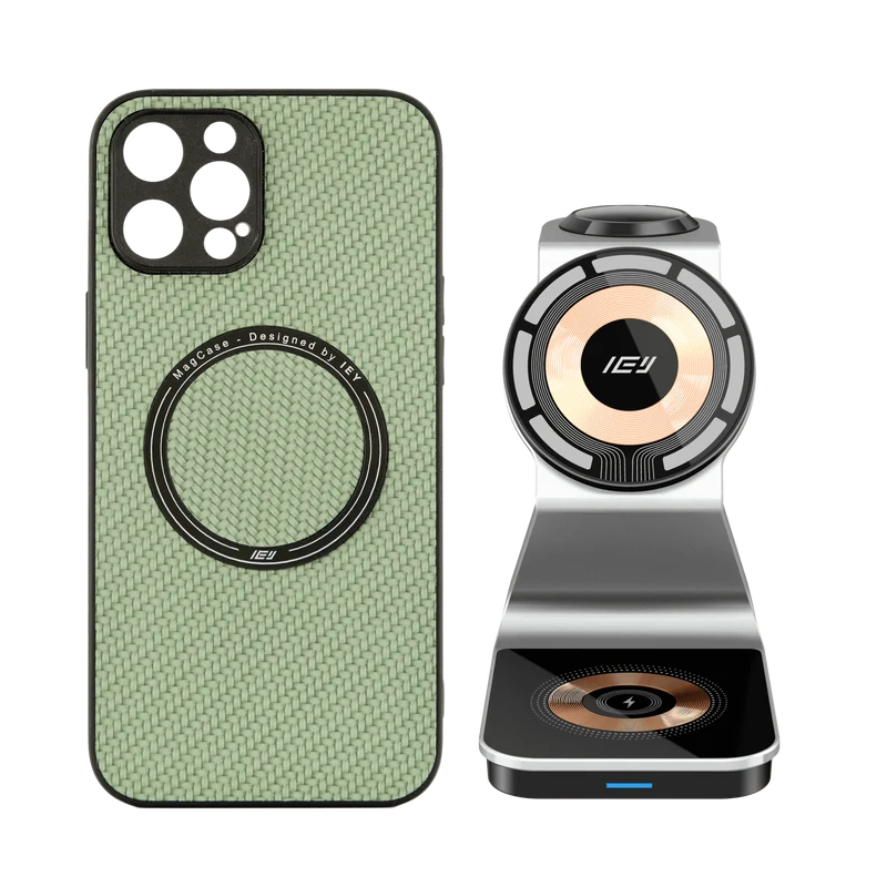 Combo MagSafe – Funda Carbon & Estación de Carga Inalámbrica 3 en 1