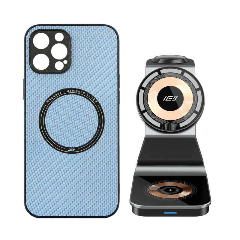 Combo MagSafe – Funda Carbon & Estación de Carga Inalámbrica 3 en 1