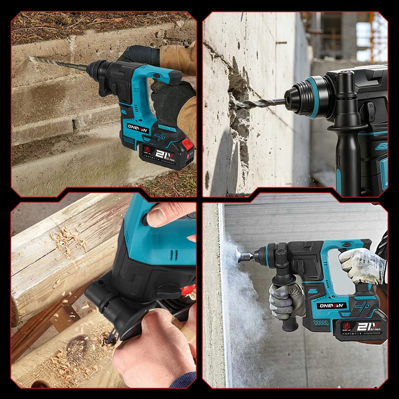 ONEVAN 24mm Brushless Rotary Hammer Drill - Concrete & Wood Drilling | For Makita 18V Battery