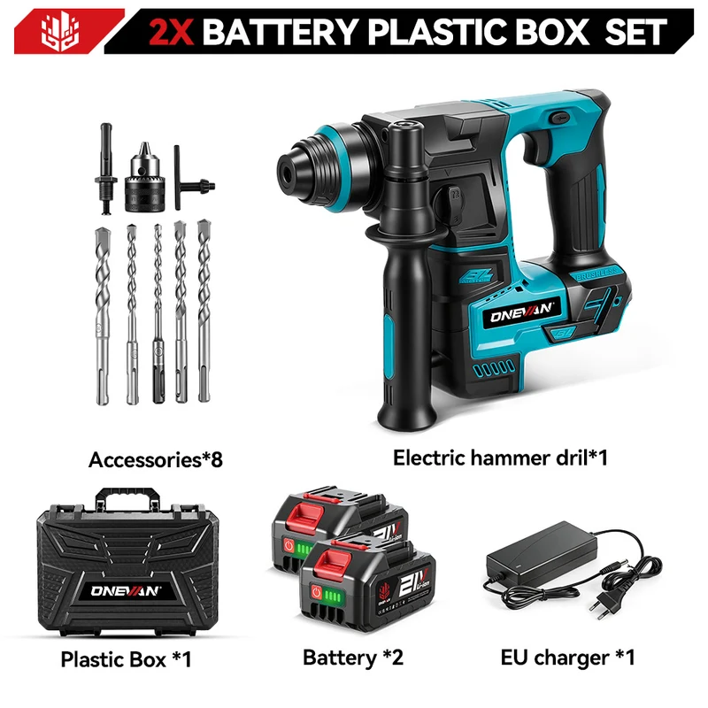 ONEVAN 24mm Brushless Rotary Hammer Drill - Concrete & Wood Drilling | For Makita 18V Battery