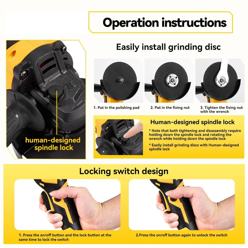 ONEVAN 125mm Brushless Cordless Angle Grinder Kit 3 Gears | For Makita 18V Battery
