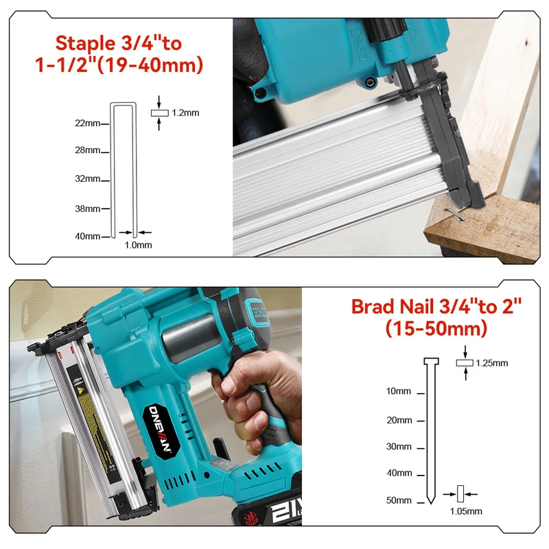 ONEVAN Cordless 2 IN 1 Brushless Brad Nailer & Stapler | For Makita 18V Battery