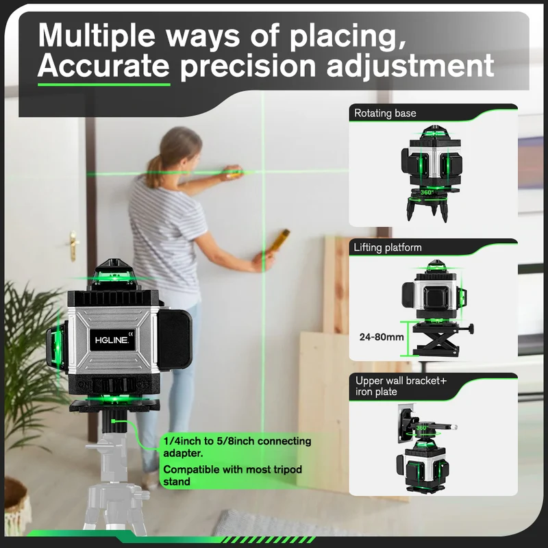 ONEVAN LK-804 16-Line 4D Green Laser Level | Self-Leveling | 360° Swivel Head