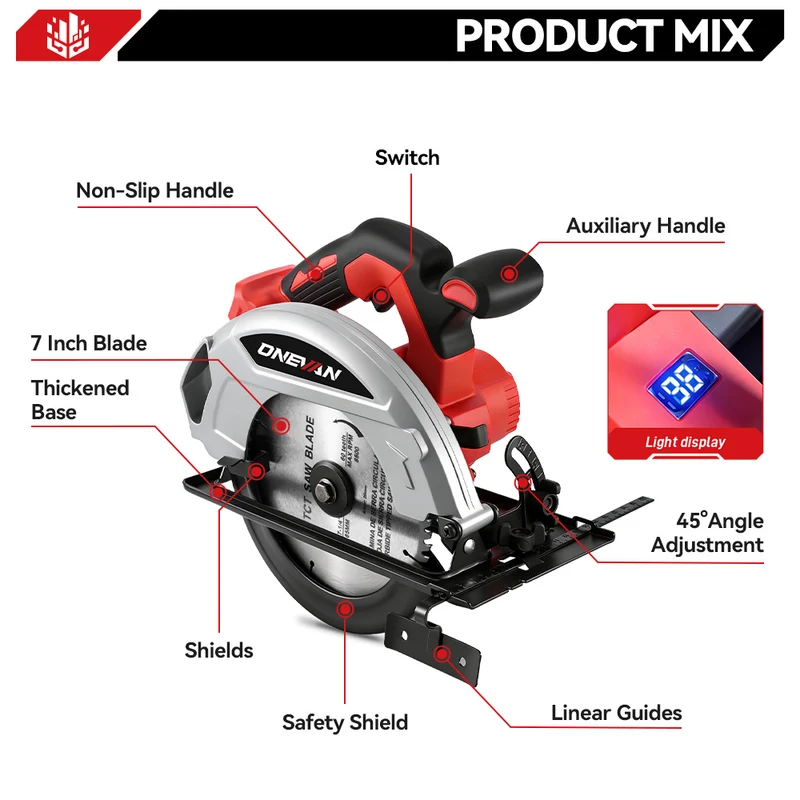ONEVAN 180mm 7 Inch Brushless Cordless Circular Saw | For Makita 18V Battery