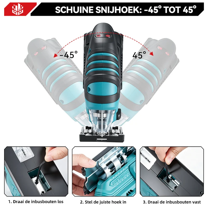ONEVAN 135mm Brushless Cordless Jigsaw ±45 ° Bevel Capacity | For Makita 18V Battery