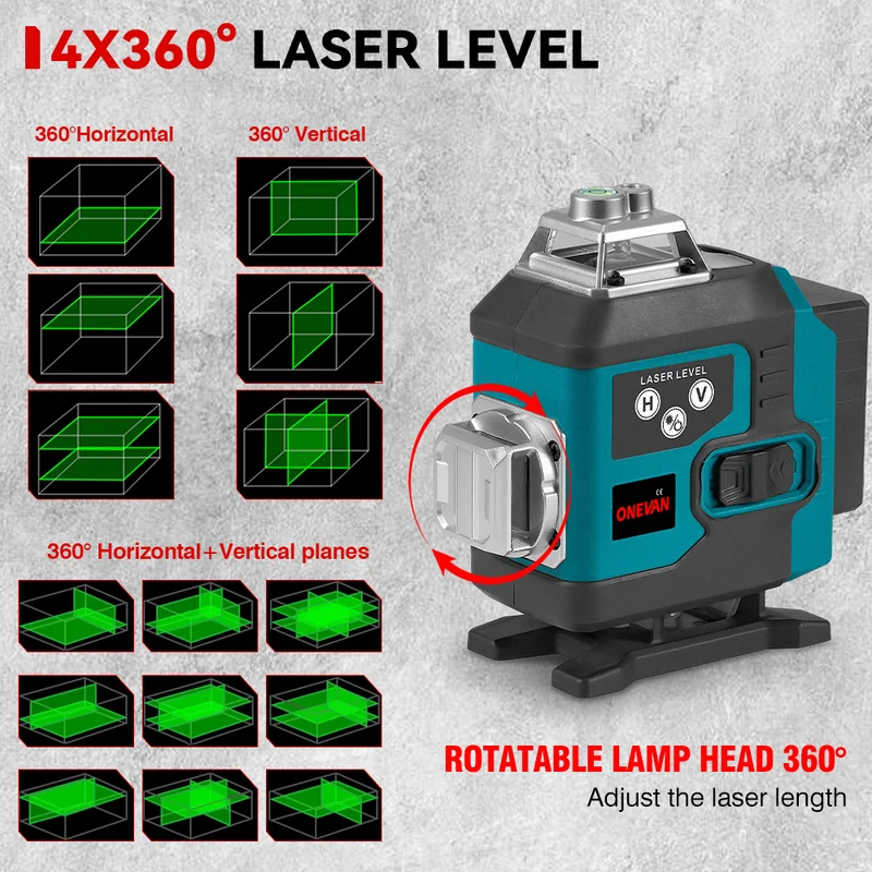 ONEVAN 16 Lines 4D Display Green Laser Level with Tripod