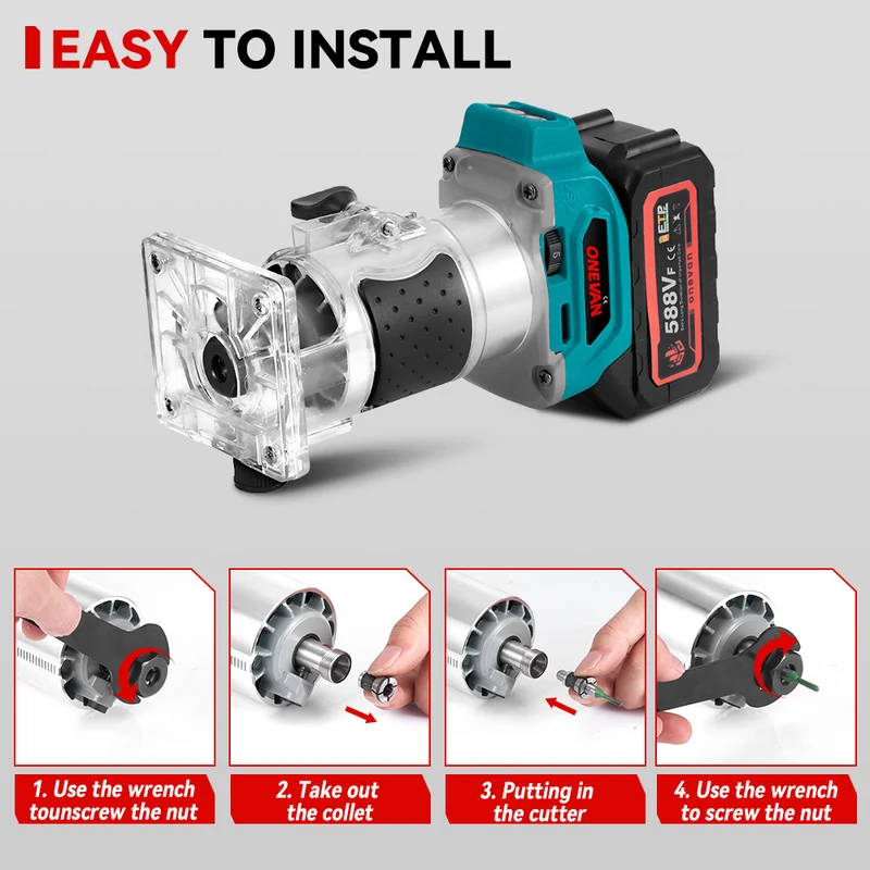 ONEVAN Cordless Woodworking Trimming Machine with Transparent Base | For 18V Makita Battery