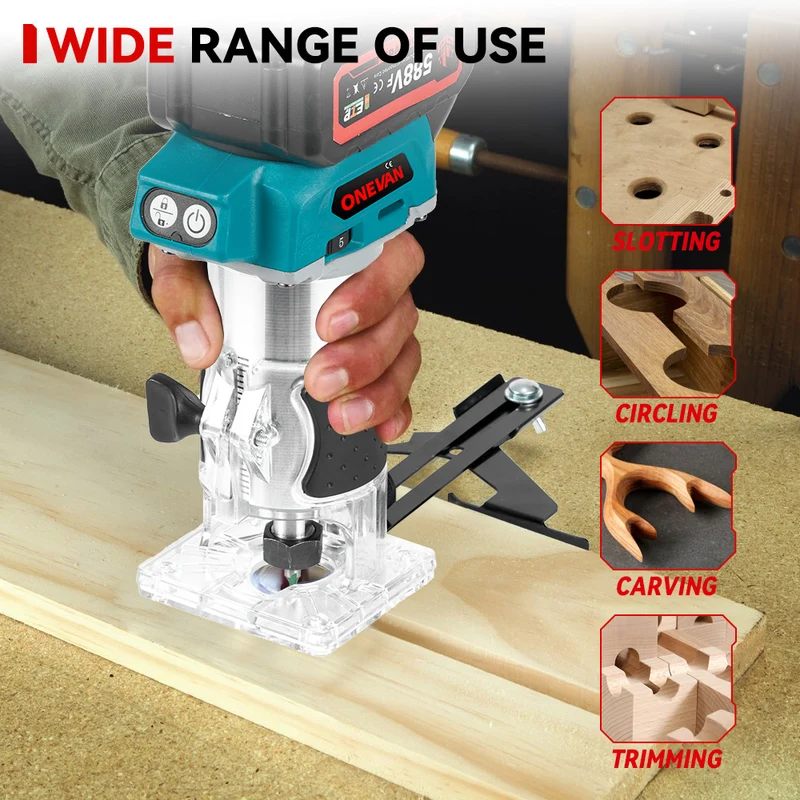 ONEVAN Cordless Woodworking Trimming Machine with Transparent Base | For 18V Makita Battery