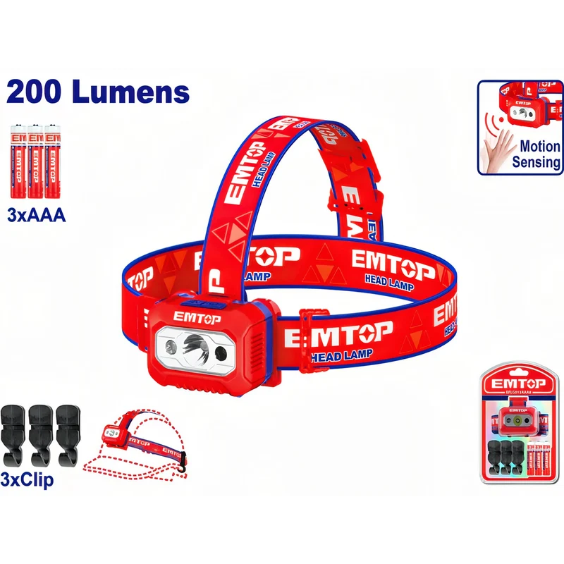 Emtop ProBeam 200 - Linterna Frontal con Sensor de Movimiento