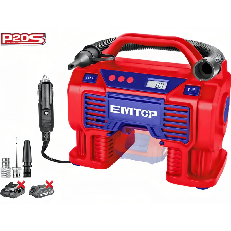 Emtop EasyPump 20V - Compresor de Aire Digital Portátil con Conector para Coche