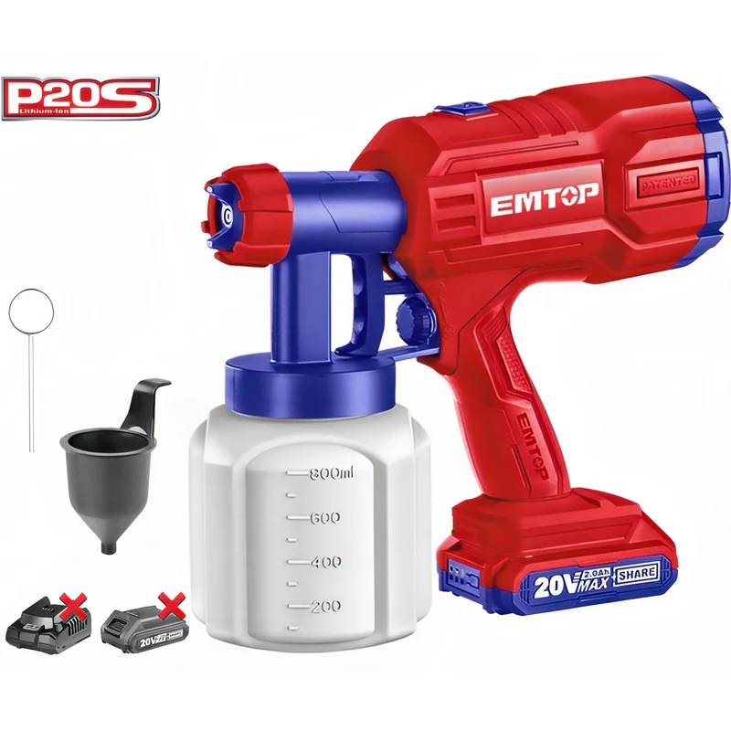 EMTOP P20s EasySpray - Pistola de Pintura Inalámbrica 20V para Profesionales y Aficionados