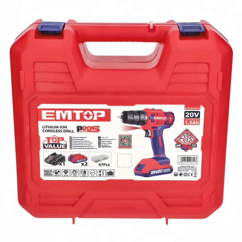 EMTOP DrillMax 20V MaxPro - Taladro Inalámbrico con Maletín Dual+