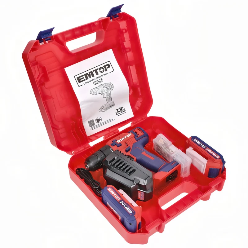EMTOP DrillMax 20V MaxPro - Taladro Inalámbrico con Maletín Dual+