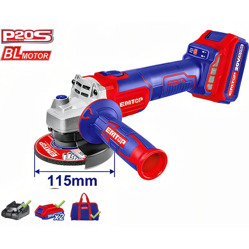EMTOP ExtremeCut Amoladora Inalámbrica 115mm con Kit de Baterías Pro