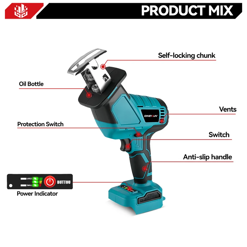 ONEVAN 15mm Brushless Cordless Reciprocating Saw | For Makita 18V Battery