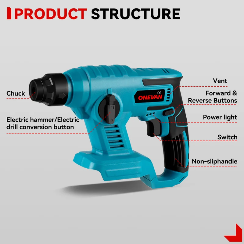 ONEVAN 450W Brushless Cordless Hammer Drill 2-in-1 | For Makita 18V Battery