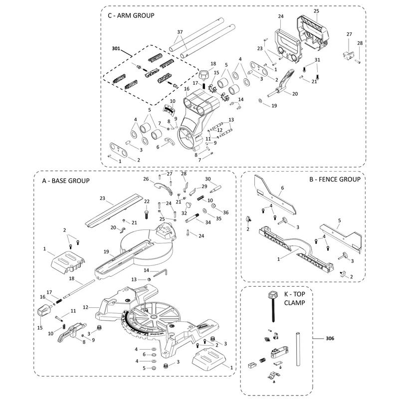 Evolution R255SMS-DB+ Sliding Miter Saw Spare Parts (Base and Rails)