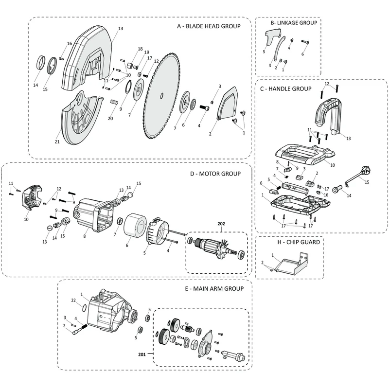 Evolution S355CPS Chop Saw Spare Parts (Head)