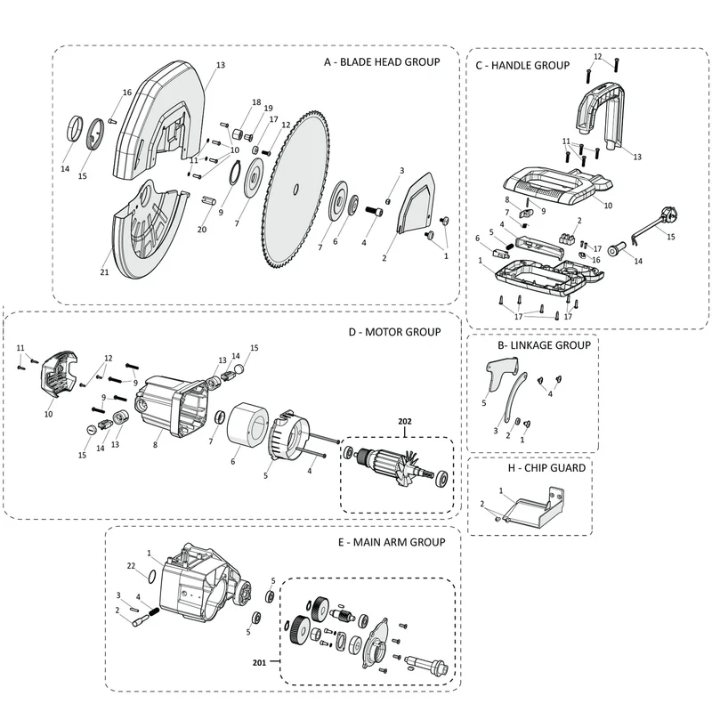Evolution S380CPS Chop Saw Spare Parts (Head)