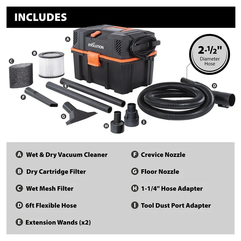 Evolution R15VAC 4-Gallon Wet & Dry Shop Vac With Accessories