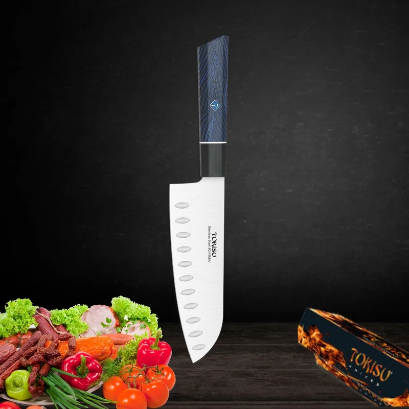 Cuchillo Cocina Profesional TOKYSU - Cuchillos Cocina Japones SANTOKU de Acero Inoxidable de 67 capas 17 cm - Mango G10 DAMASCO