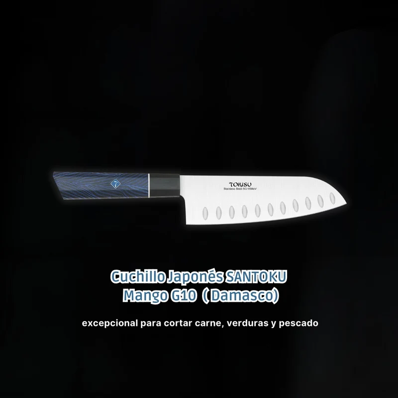 Cuchillo Cocina Profesional TOKYSU - Cuchillos Cocina Japones SANTOKU de Acero Inoxidable de 67 capas 17 cm - Mango G10 DAMASCO