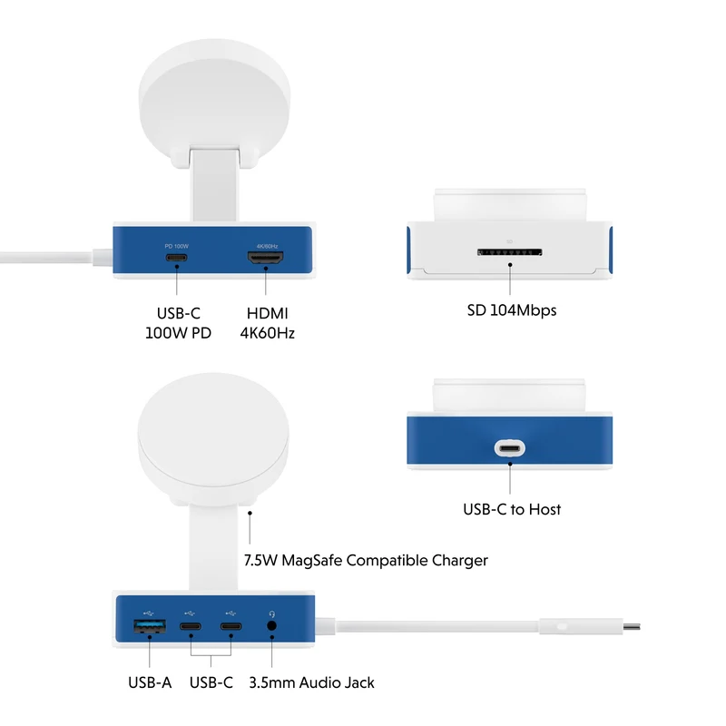 HyperDrive® Flex Hub USB-C de 5 puertos con cargador de teléfono Qi