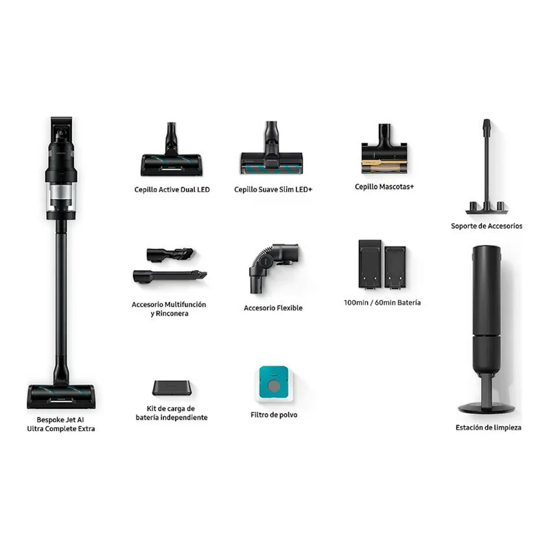 Aspiradora escoba Samsung Bespoke AI Jet AI Ultra 400AW VS90F40DEK/WA – Sin cable, 400 AW, HEPA