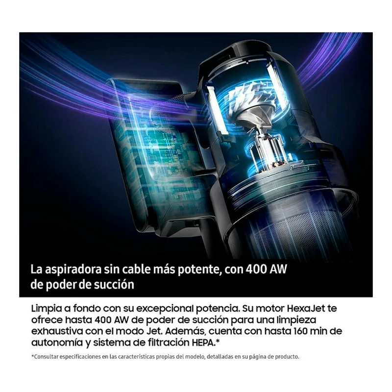 Aspiradora escoba Samsung Bespoke AI Jet AI Ultra 400AW VS90F40DEK/WA – Sin cable, 400 AW, HEPA