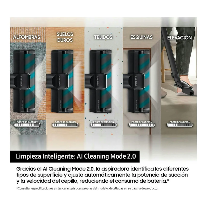 Aspiradora escoba Samsung Bespoke AI Jet AI Ultra 400AW VS90F40DEK/WA – Sin cable, 400 AW, HEPA