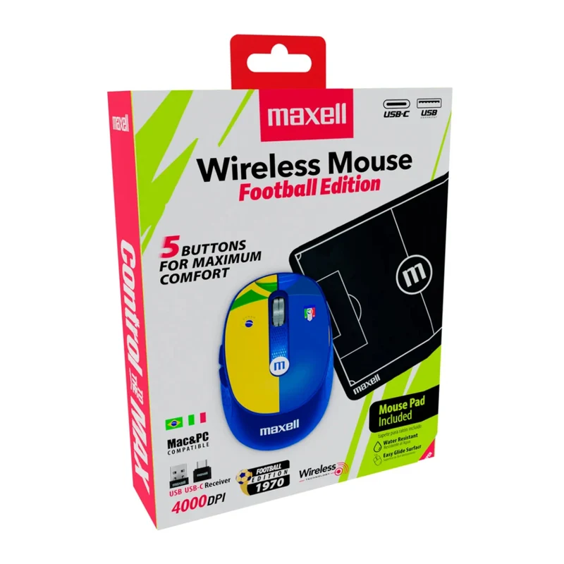 Maxell Kit Mouse Inalámbrico con Mouse Pad Football Edition