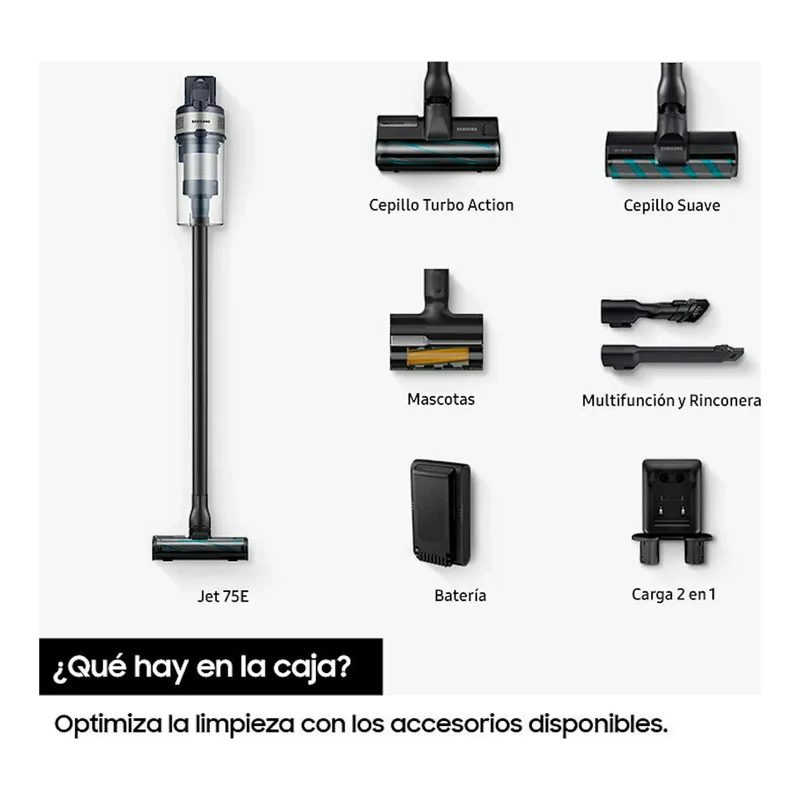 Aspiradora escoba Samsung Jet 75E Complete VS20B75ACR5/WA – sin cable, 200 AW, 60 min